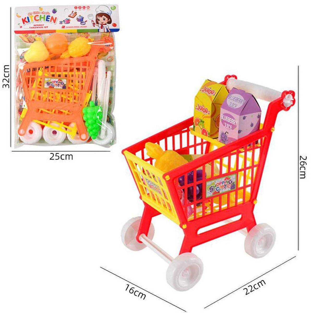 Kids Shopping Cart Trolley Play Kitchen Toy, 8.66x6.29x10.23in D198902