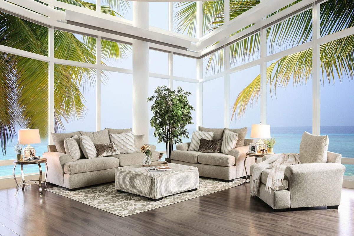 Beige Fabric Living Room Set 3pcs J1758