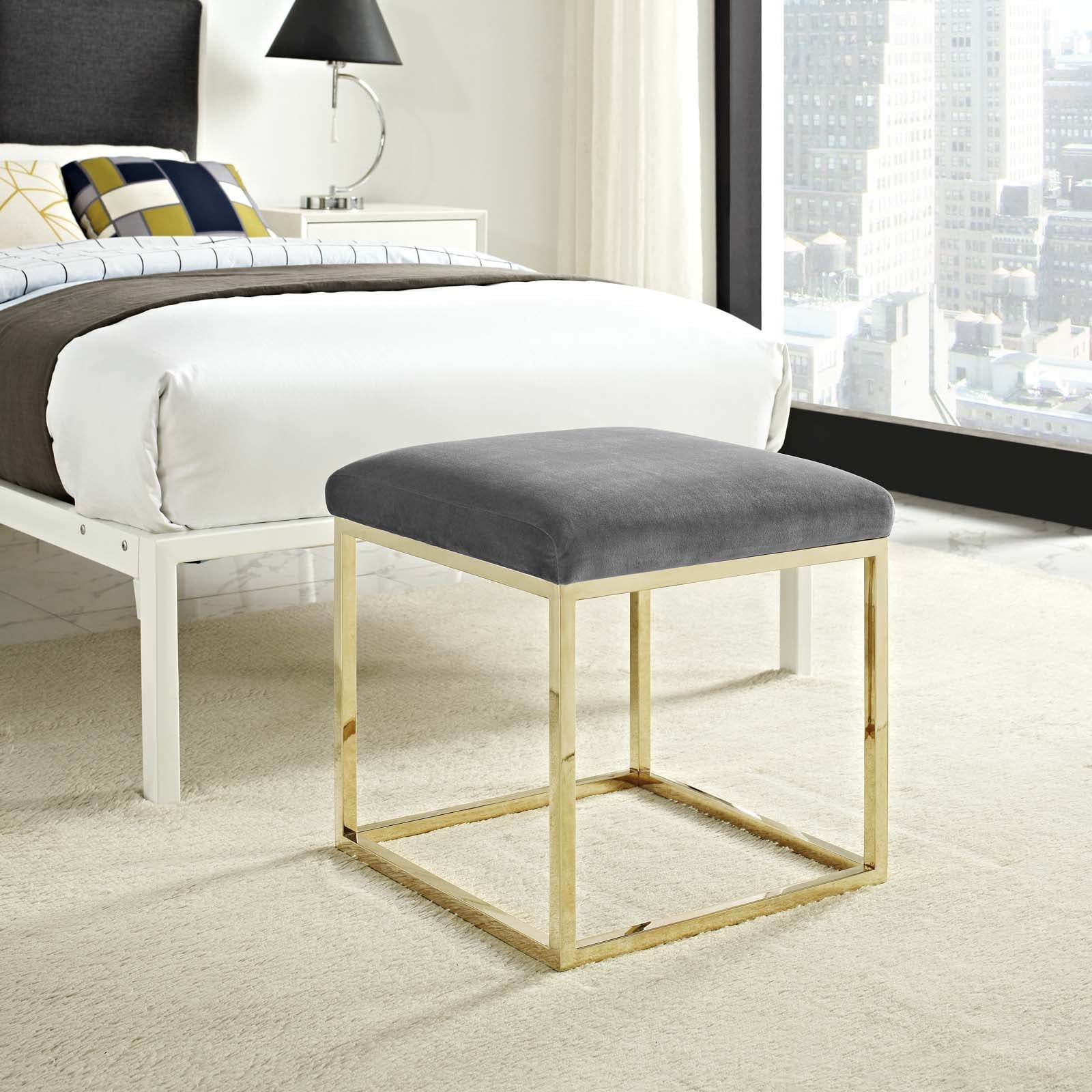 Gold Gray Velvet Accent Chair Ottoman Q7813