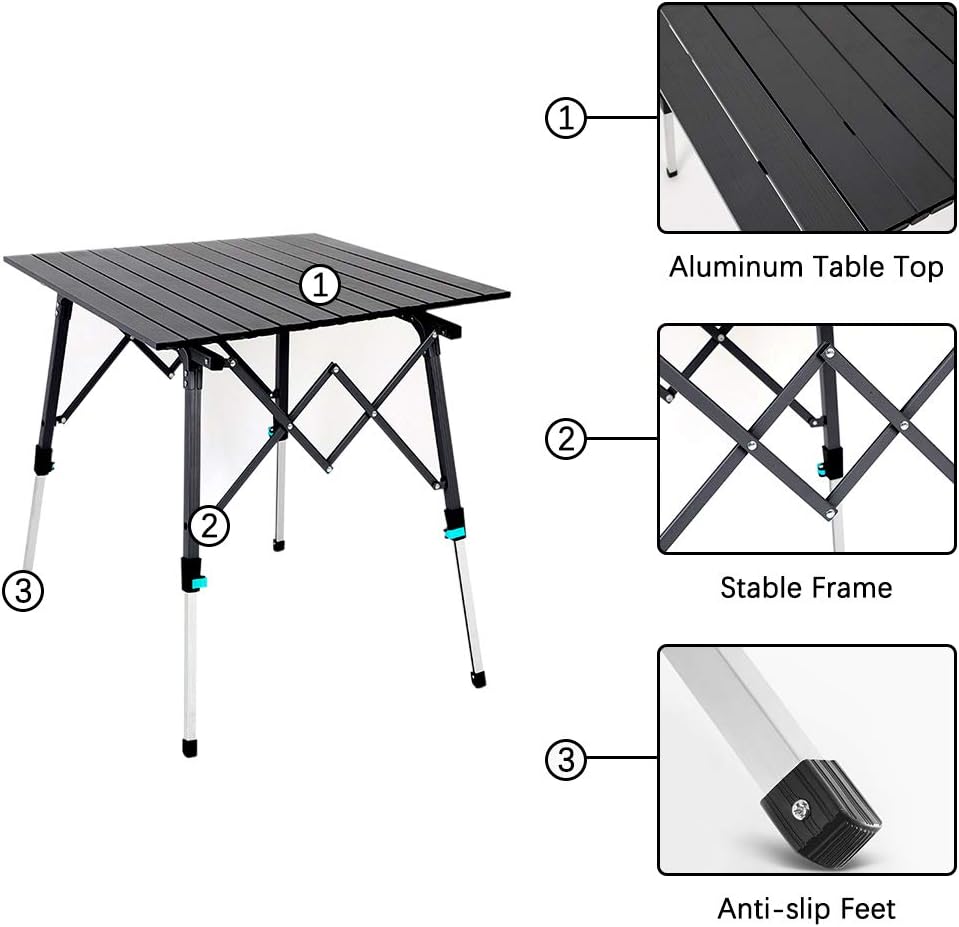 Portable Aluminum Folding Camping Table with Carry Bag (Black) R8467