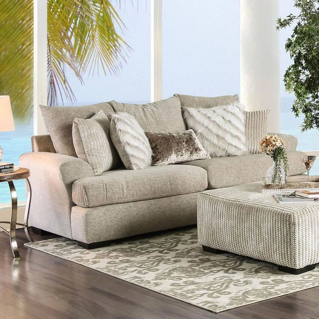 Beige Fabric Living Room Set 3pcs J1758