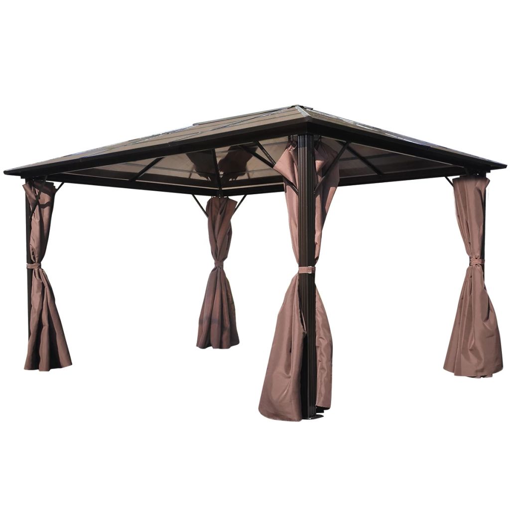 Gazebo with Curtain Sunshade Shelter Hook, Loop Fastener Sunlight Brown Aluminum 13' x 10' x 8' W316