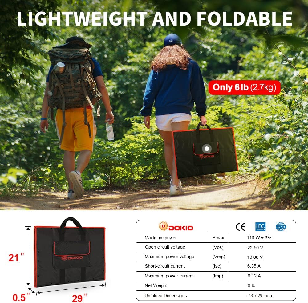 110W 18V Portable Foldable Solar Panel Kit Lightweight 6lb 29x21inch with Controller 2 USB Output Ports B50085