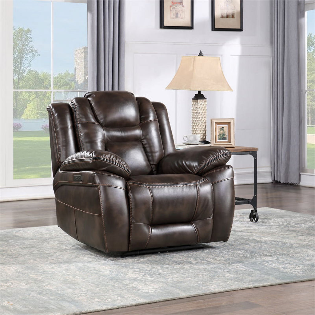 Brown Faux Leather Dual Power 3PC Set J2397