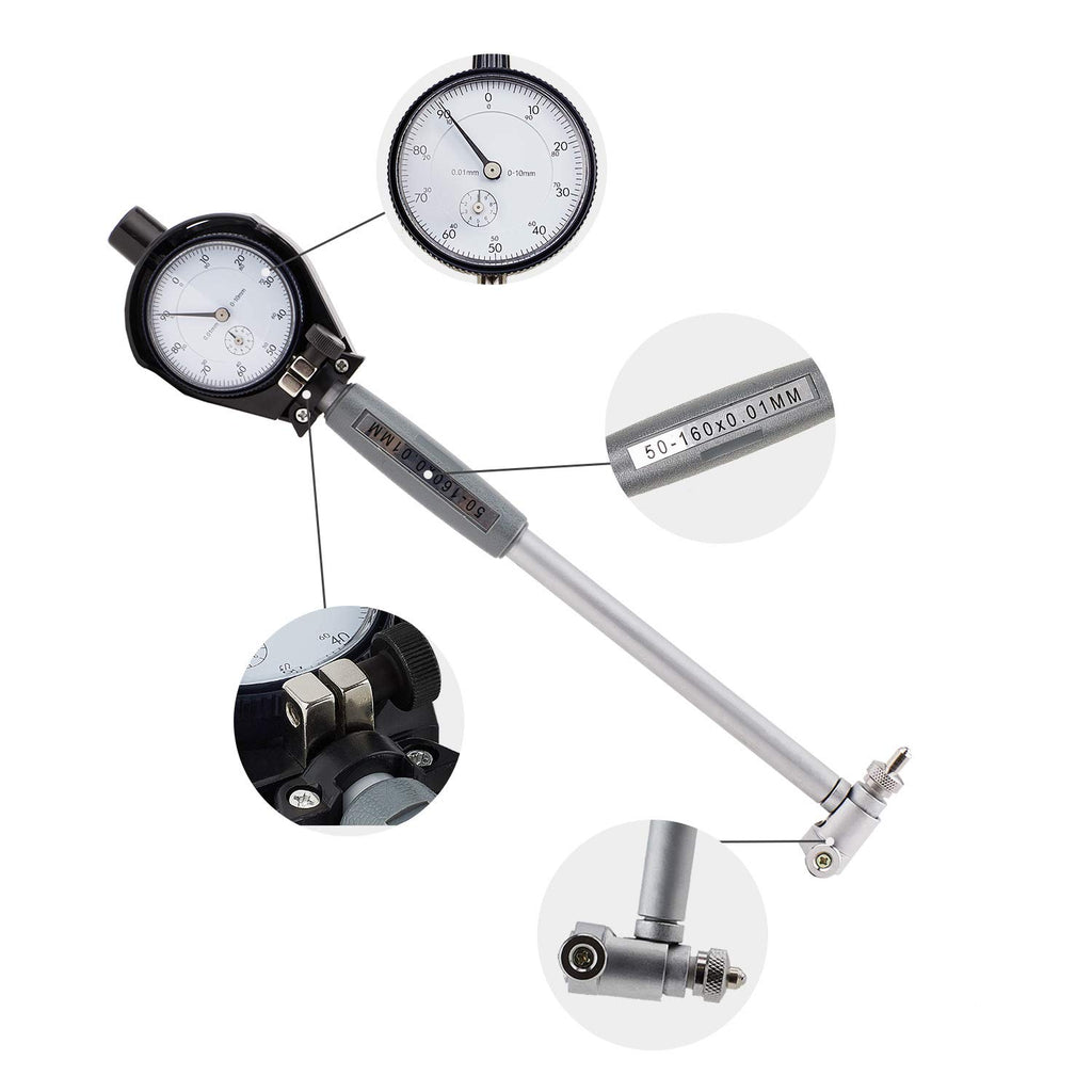 Dial Bore Gauge Set 50-160MM Indicator 0.01MM Pack of 2 F85666