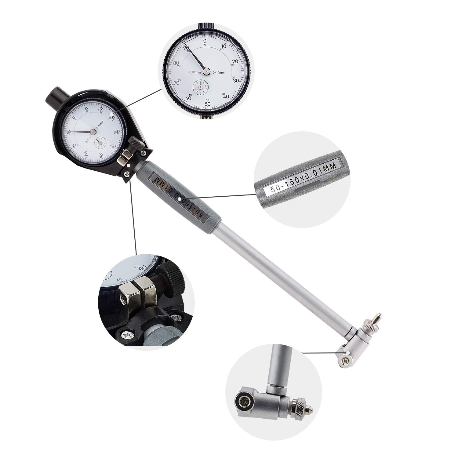 Dial Bore Gauge Set 50-160MM Indicator 0.01MM Pack of 2 F85666