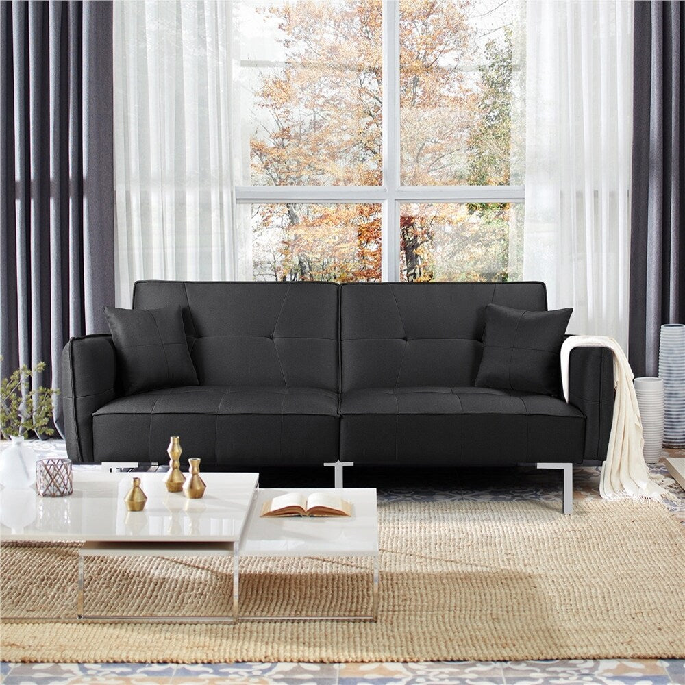 Light Gray Futon Sofa Bed with Adjustable Backrest C49490