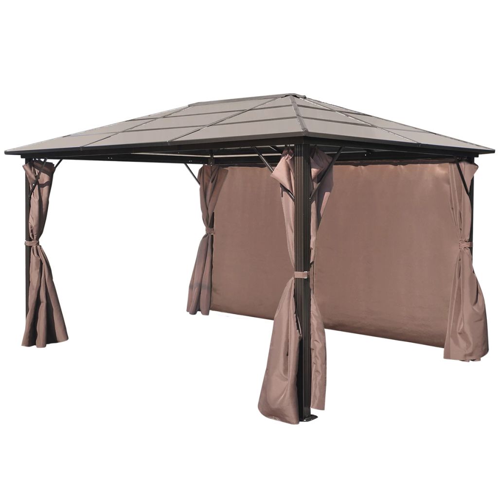 Gazebo with Curtain Sunshade Shelter Hook, Loop Fastener Sunlight Brown Aluminum 13' x 10' x 8' W316