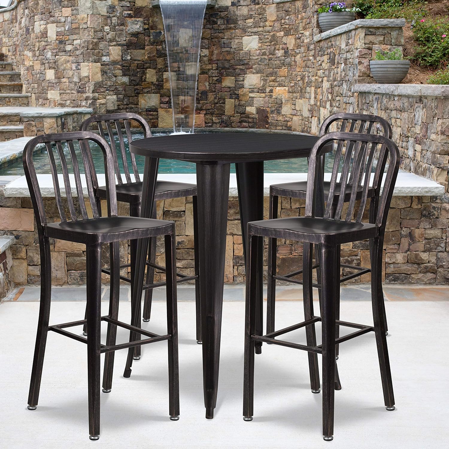 Silver Metal Bar Table Set with 4 Stools R134