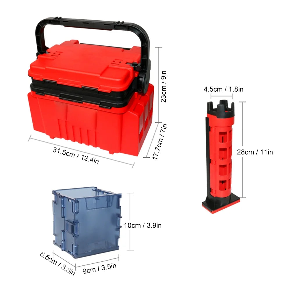 Fishing Box Travel Case with Bottle Holder and Rod Stands Tubes C25481