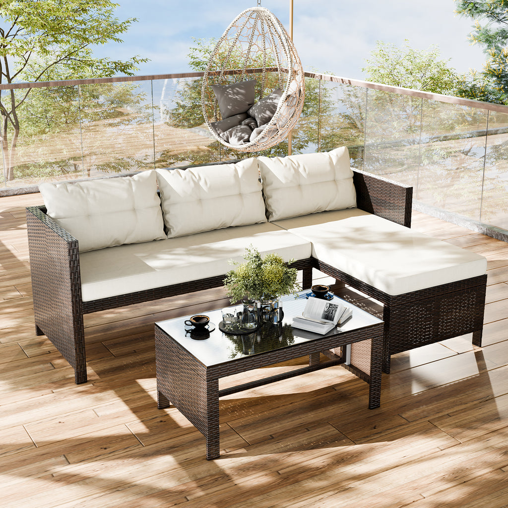 3 Pieces Outdoor Patio Sectional Sofa C87857