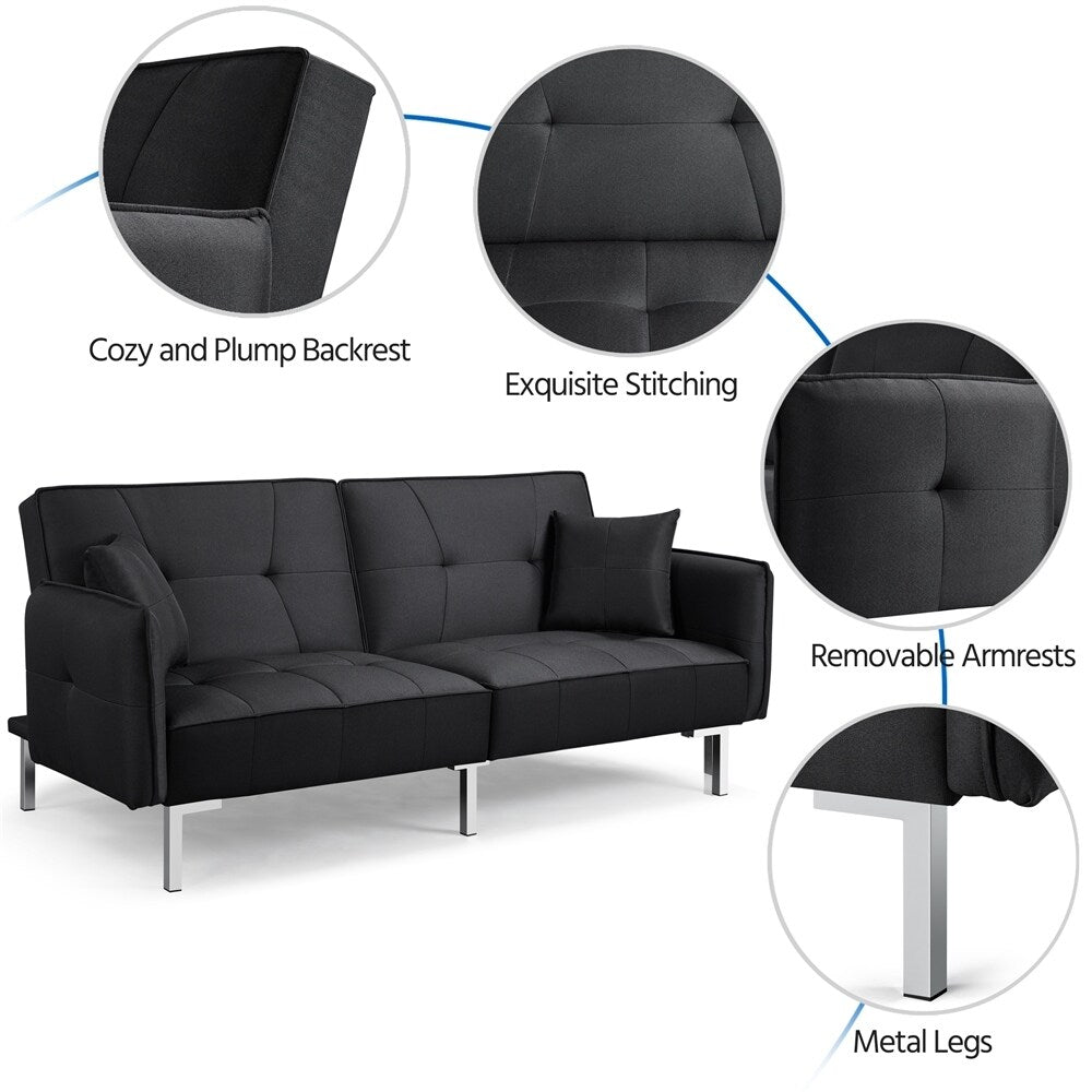 Light Gray Futon Sofa Bed with Adjustable Backrest C49490