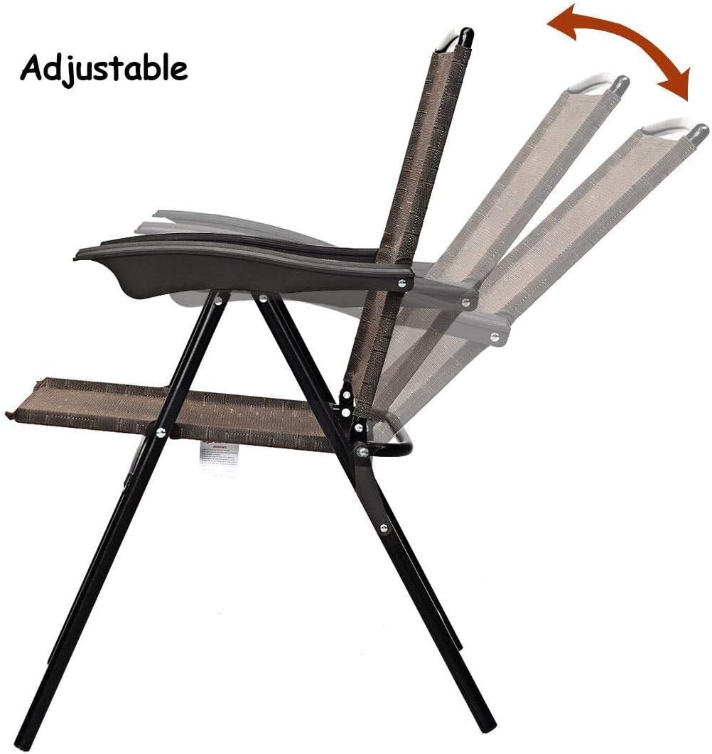 2 Pack Adjustable Sling Back Folding Patio Chairs with Armrest R9169