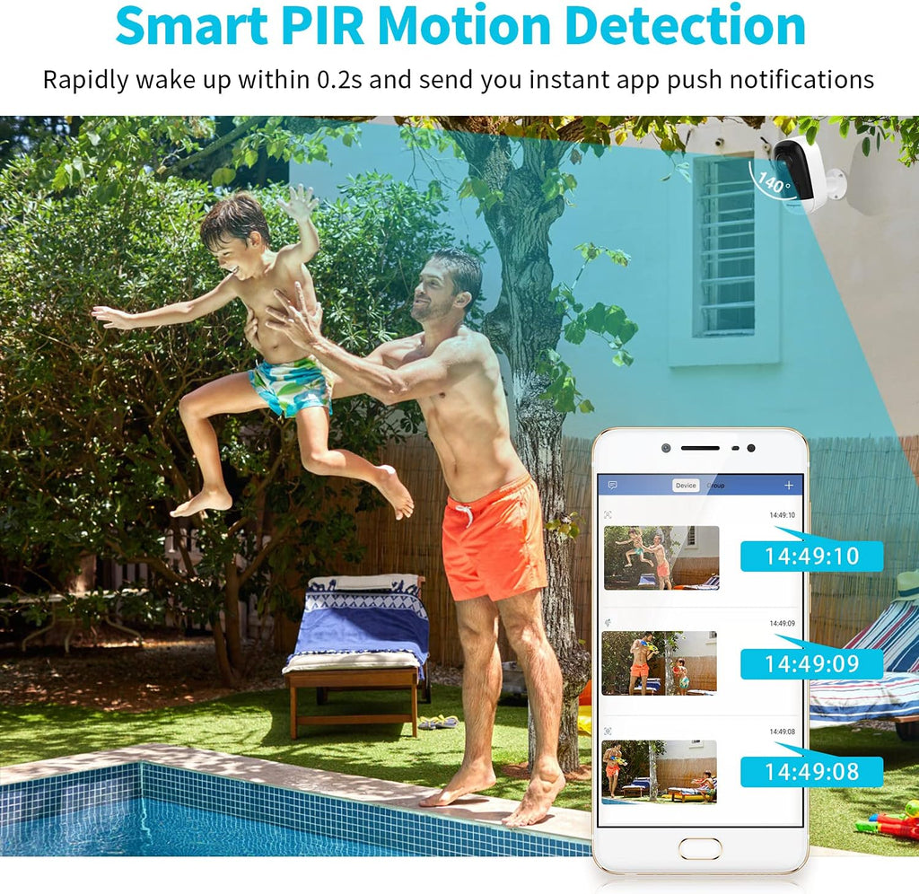 Wireless Security Camera Outdoor with Solar Panel, 5200mAh Rechargeable Battery, 2K WiFi Night Vision, IP66 Waterproof, PIR Motion Detection C891014