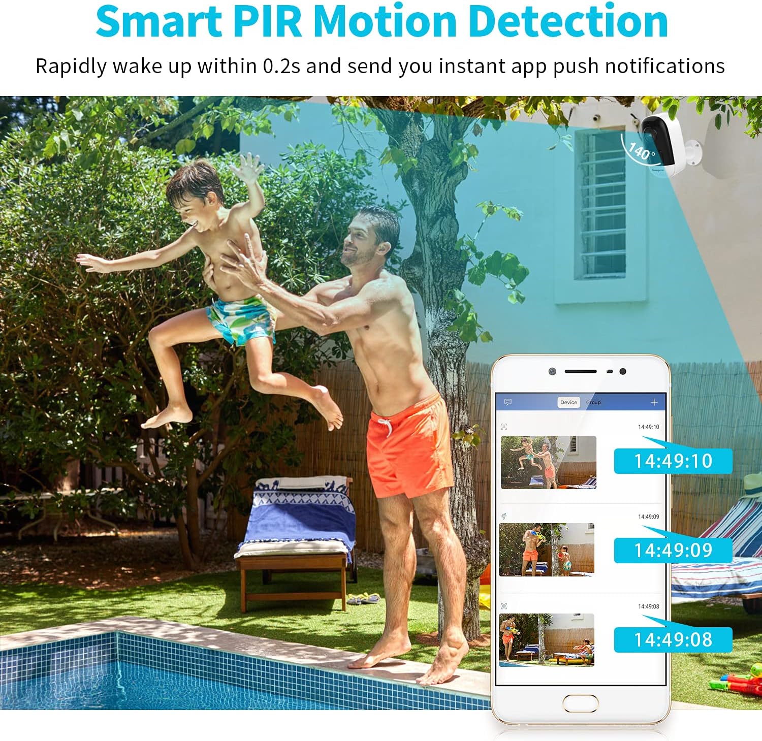 Wireless Security Camera Outdoor with Solar Panel, 5200mAh Rechargeable Battery, 2K WiFi Night Vision, IP66 Waterproof, PIR Motion Detection C891014