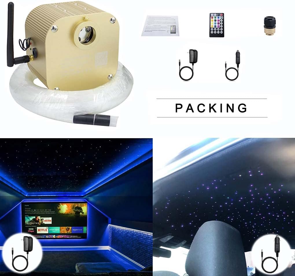 Bluetooth Fiber Optic Star Ceiling Lighting Kits Mixed 335pcs 13.1ft Fiber Strands End Glow RGBW Music Mode Light Source D3619