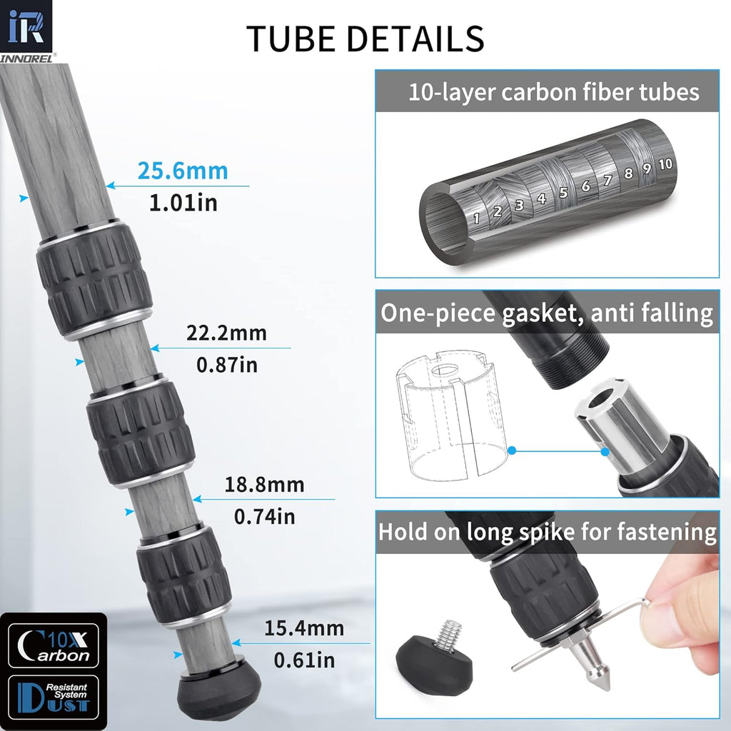 Carbon Fiber Tripod Portable Compact Travel Tripod with Panoramic Ballhead Center Column O857