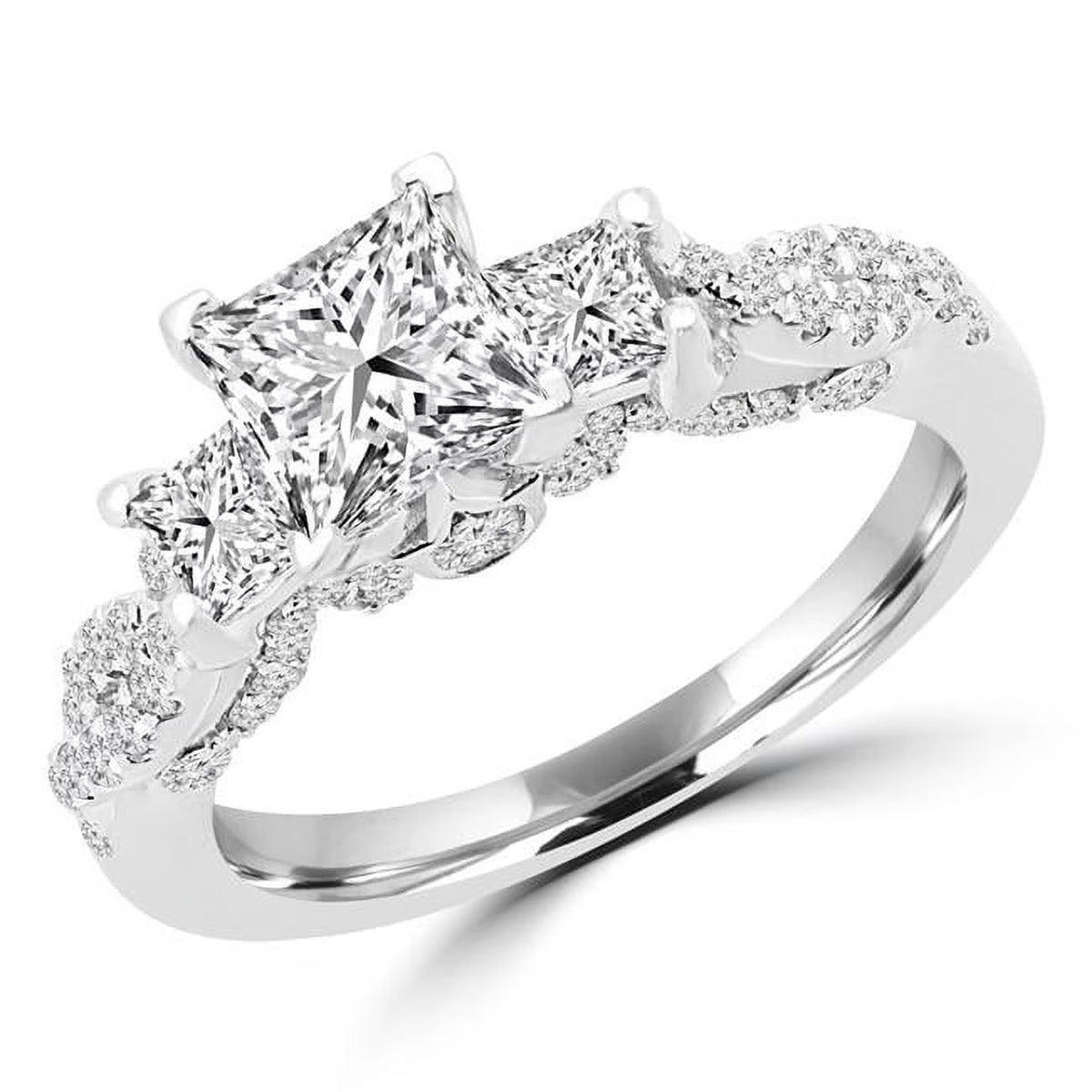 Princess Diamond Three-Stone Engagement Ring in 14K White Gold J25239
