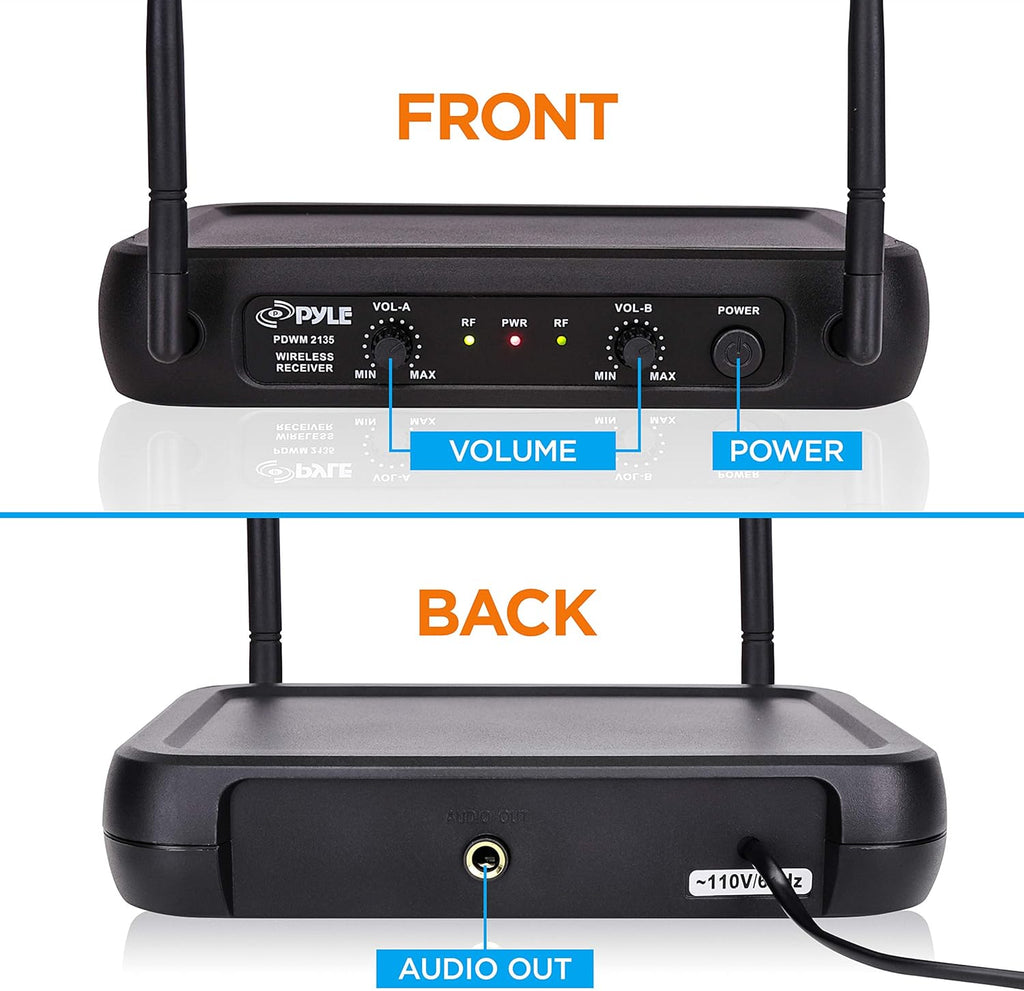 VHF Fixed Dual Frequency Wireless Microphone System with 2 Handheld Dynamic Transmitter Mics, Black C424275
