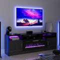 Black 70" Fireplace TV Stand with Electric Fireplace T185