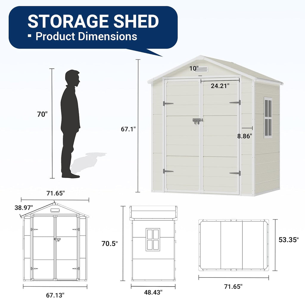 6x4.5 FT Resin Storage Shed with Floor and Lockable Door E232