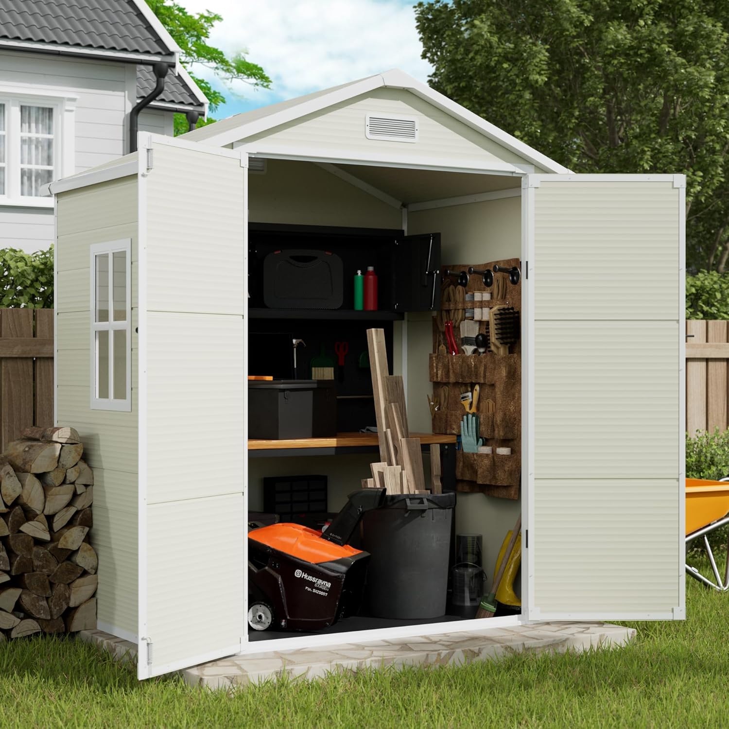 6x4.5 FT Resin Storage Shed with Floor and Lockable Door E232