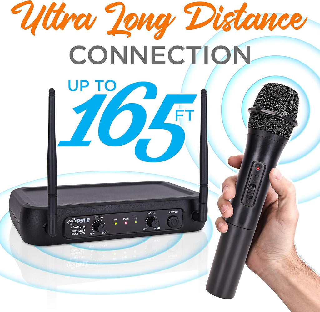 VHF Fixed Dual Frequency Wireless Microphone System with 2 Handheld Dynamic Transmitter Mics, Black C424275
