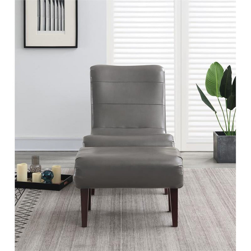 Pewter Faux Leather Lounger with Ottoman H91142
