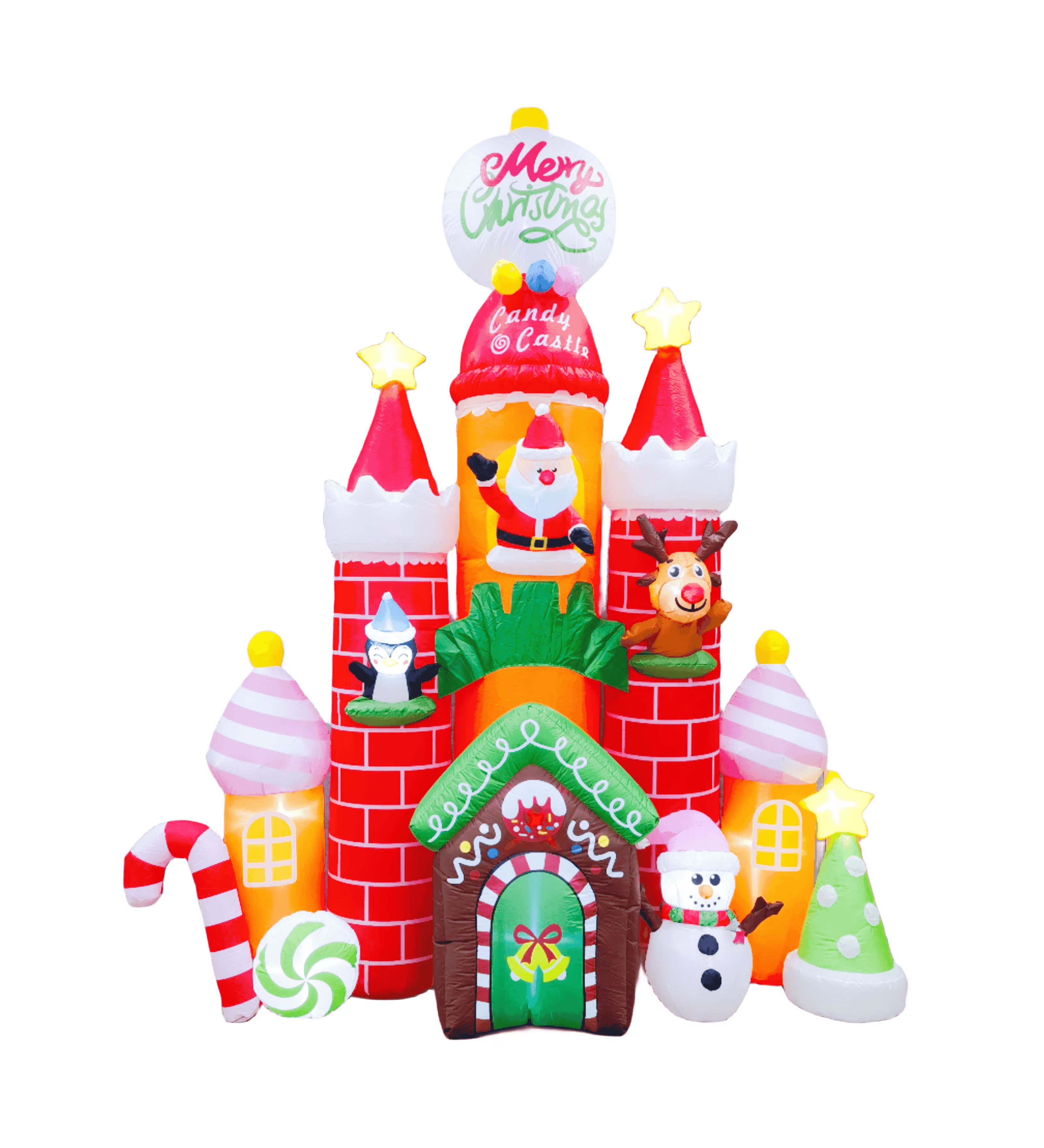 Inflatable Candy Castle Christmas Yard Decorations with LED Light and Air Blower V1652