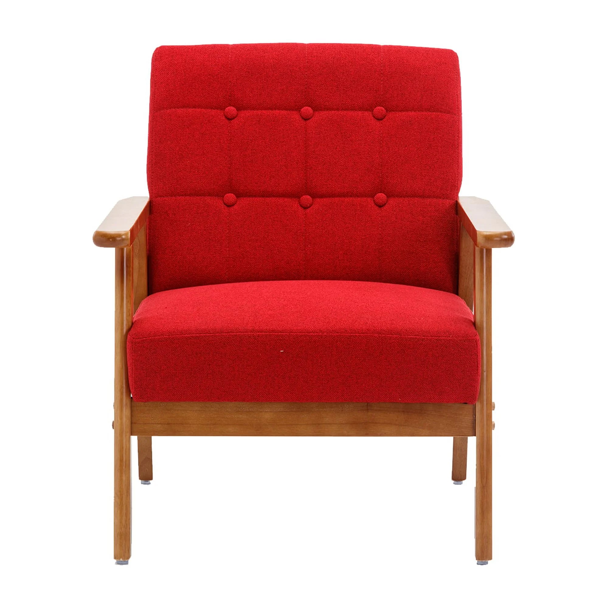 Accent Chairs Set of 2 with Side Table, Wood and Fabric Armchairs J17786