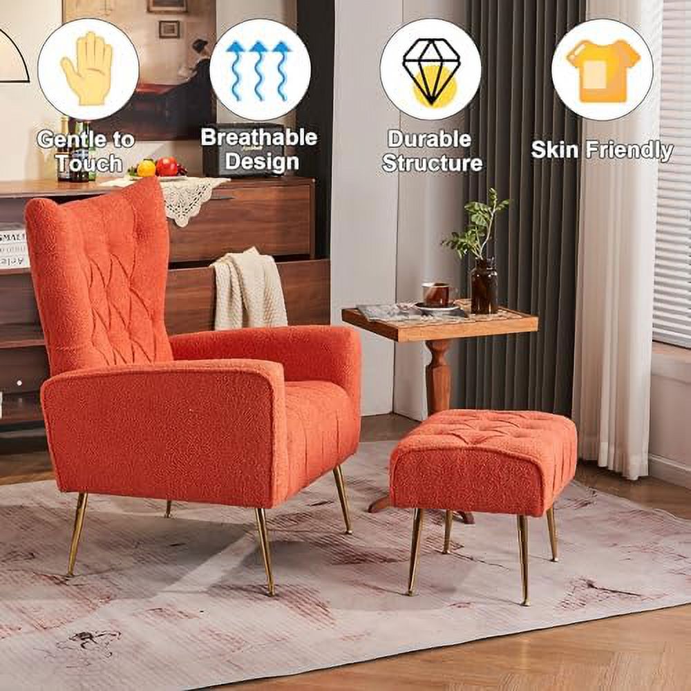 Velvet Accent Chair with Ottoman Button Tufted Armchair N91176