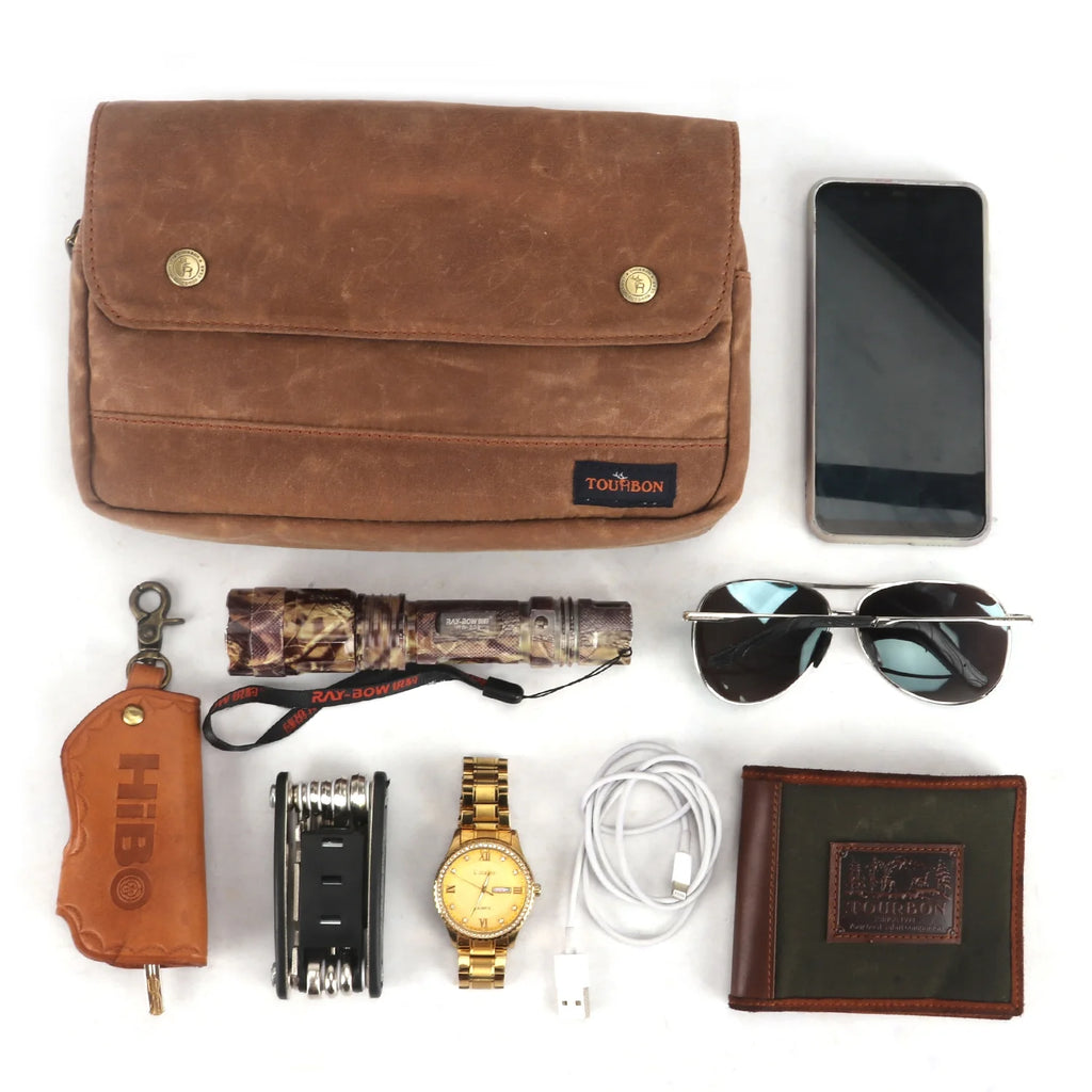 Brown Waxed Canvas Bicycle Pouch Bag W819