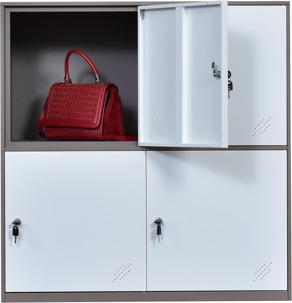 White Metal Storage Cabinet with Doors and Lock I858297