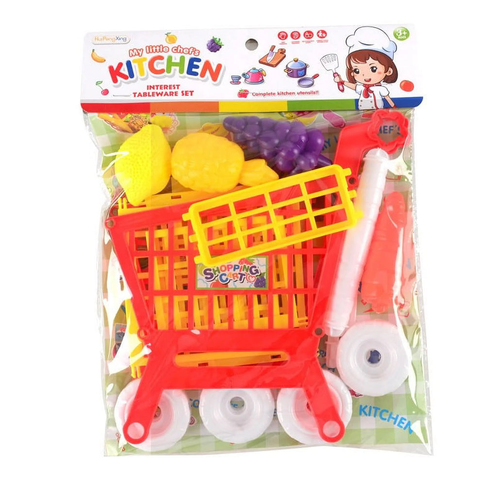 Kids Shopping Cart Trolley Play Kitchen Toy, 8.66x6.29x10.23in D198902