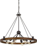 6 Light Ring Chandelier Oak / Iron X565