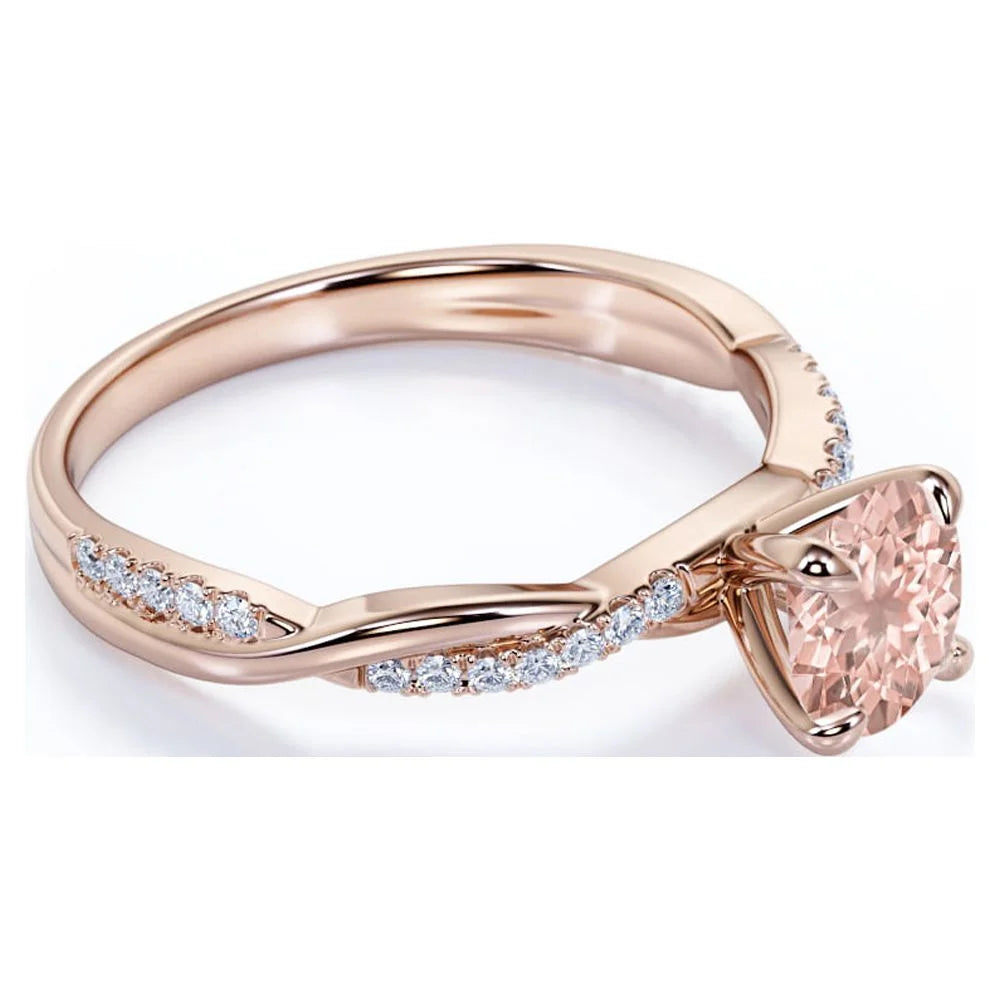 Peach Pink 1 Carat Round Cut Created Morganite and Moissanite Engagement Ring in 18k Gold Over Sterling Silver R745061