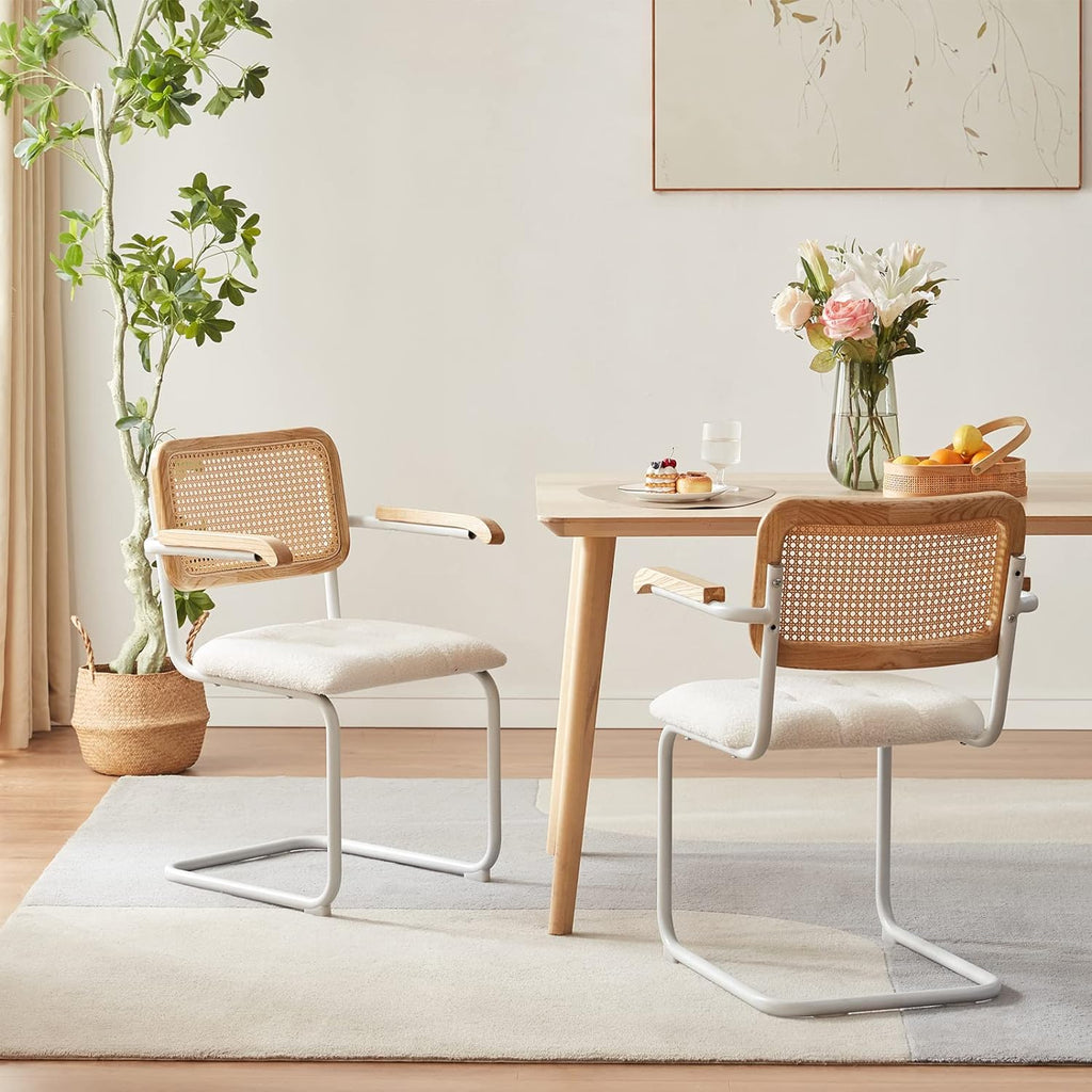 White Teddy Velvet Dining Chairs Set of 2 with Armrest E585