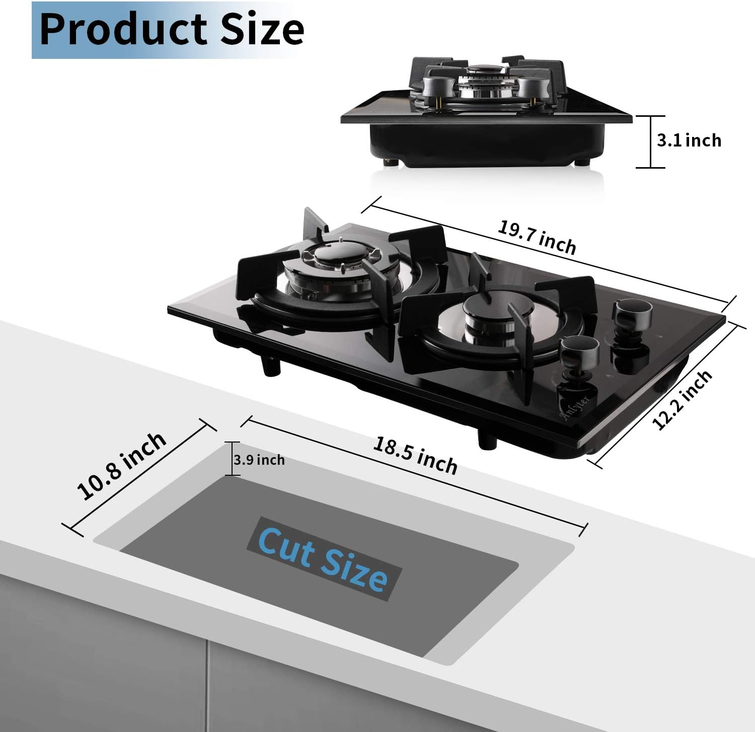 12 Inch 2 Burner Drop-In Gas Cooktop with Thermocouple Protection S92809