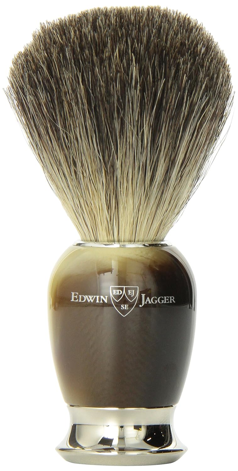 Simulated Horn Pure Badger Hair Shaving Brush with Nickel Plated Collar and End Cap D605