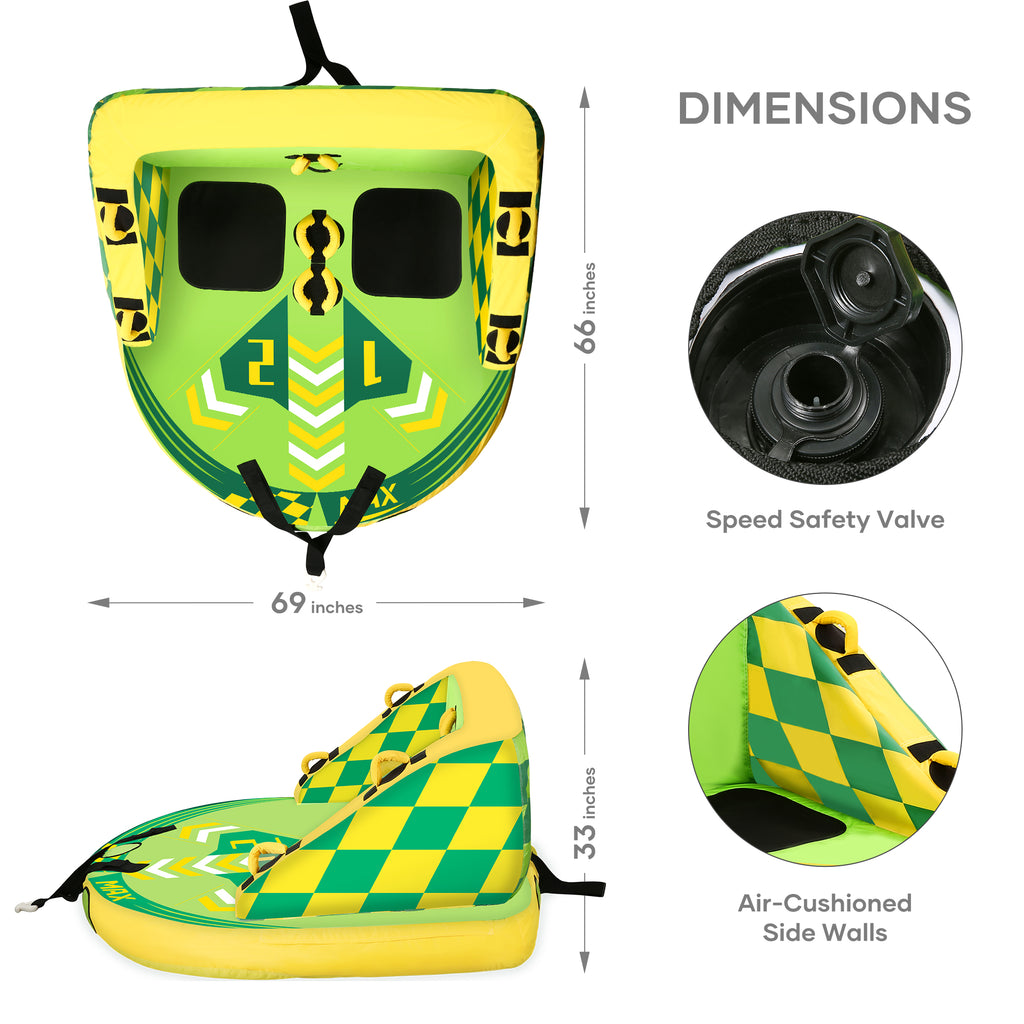 Green Inflatable Towable Tube with Foam Seats & Handles B730670