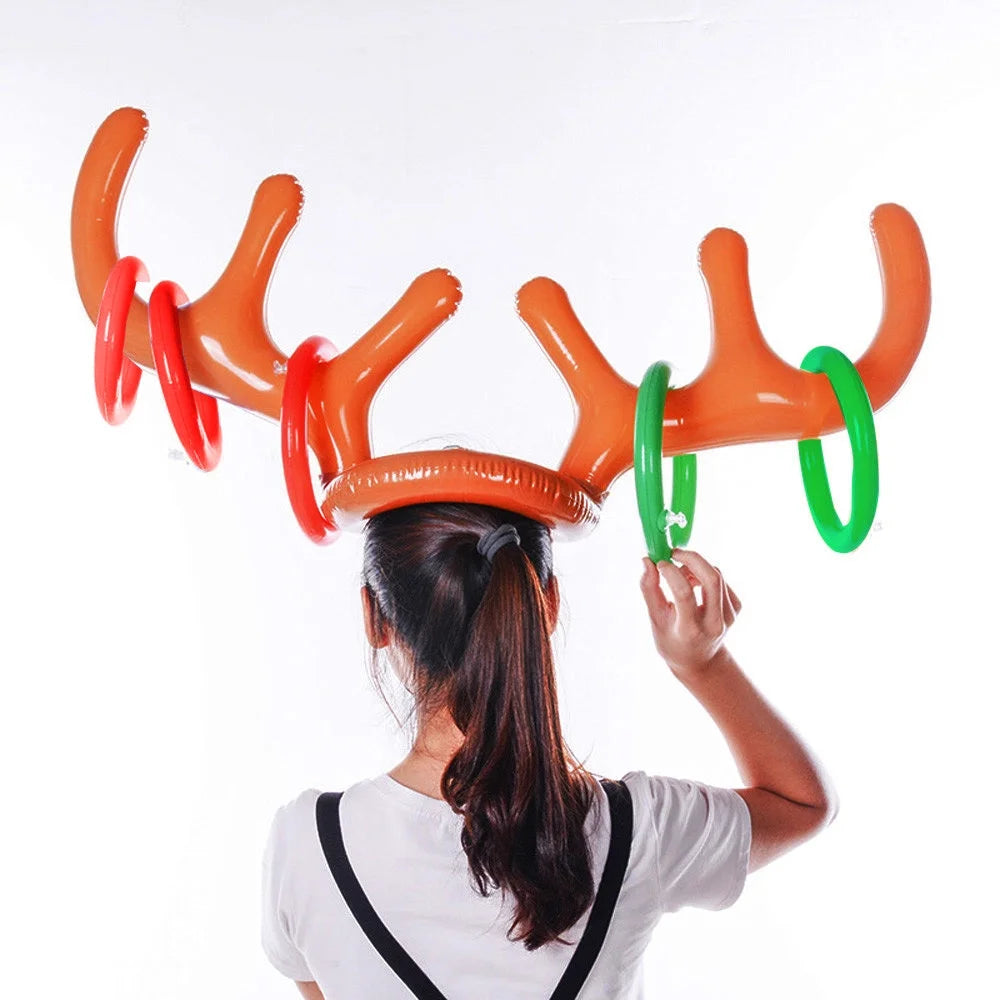 Inflatable Reindeer Hat Antler Ring Toss Party Game Toys W355