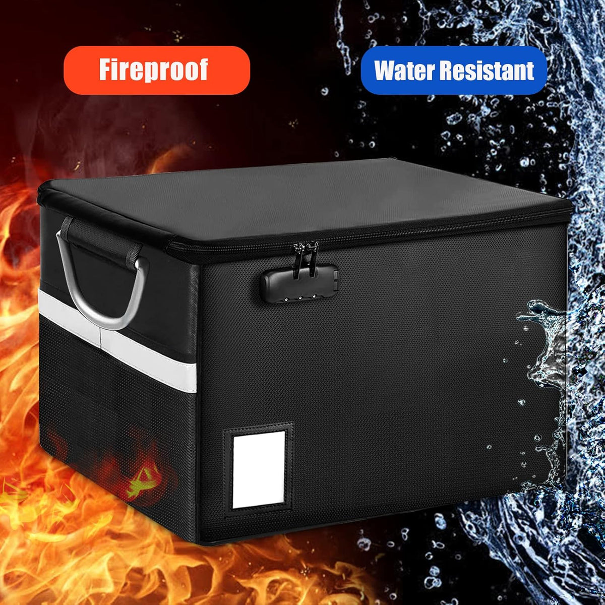 Fireproof Document Box with Lock, Pack of 2, Dark Black O7968