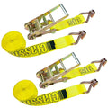 Ratchet Strap with Wire Hooks, 3 inch x 27 foot, 2 Pack, Yellow, 5000 Lbs SWL B917169