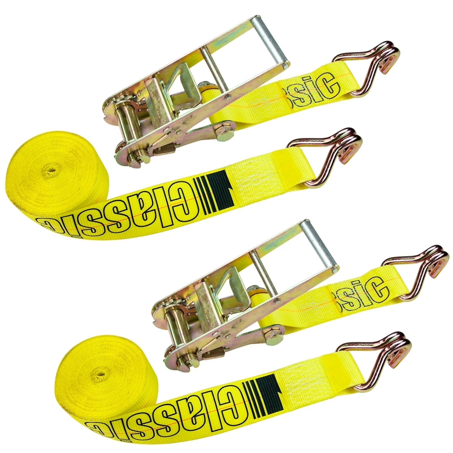 Ratchet Strap with Wire Hooks, 3 inch x 27 foot, 2 Pack, Yellow, 5000 Lbs SWL B917169