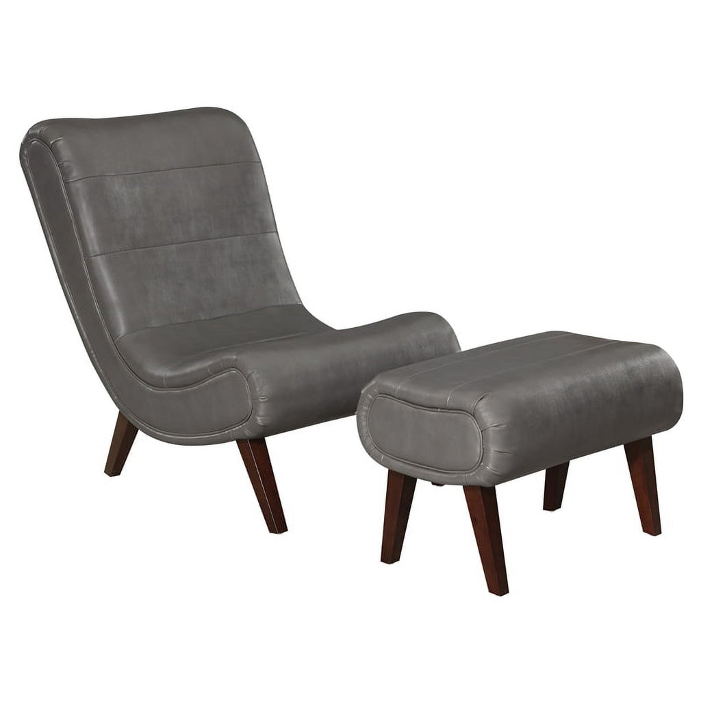 Pewter Faux Leather Lounger with Ottoman H91142