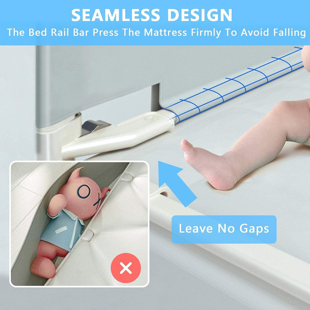 Toddler Bed Rail Guard, Vertical Lifting Collapsible Safety Bed Rail, Fit CA King Size Bed (1 Side) A517802