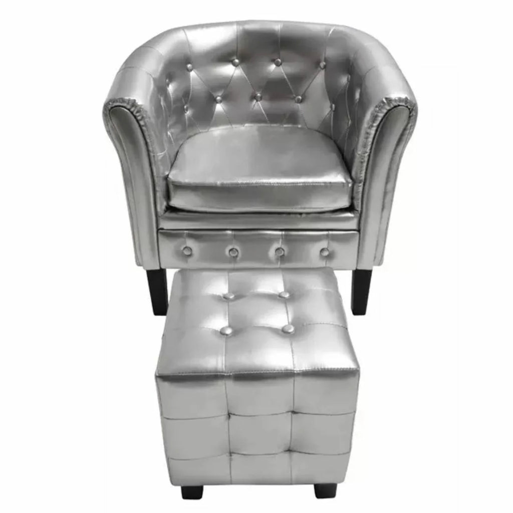 Silver Faux Leather Tub Chair with Footstool G3146