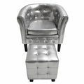 Silver Faux Leather Tub Chair with Footstool G3146