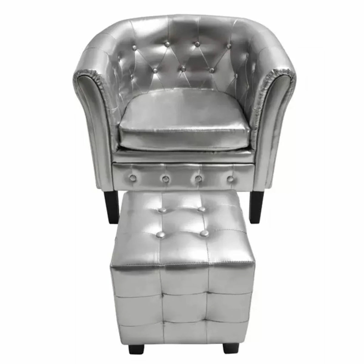 Silver Faux Leather Tub Chair with Footstool G3146