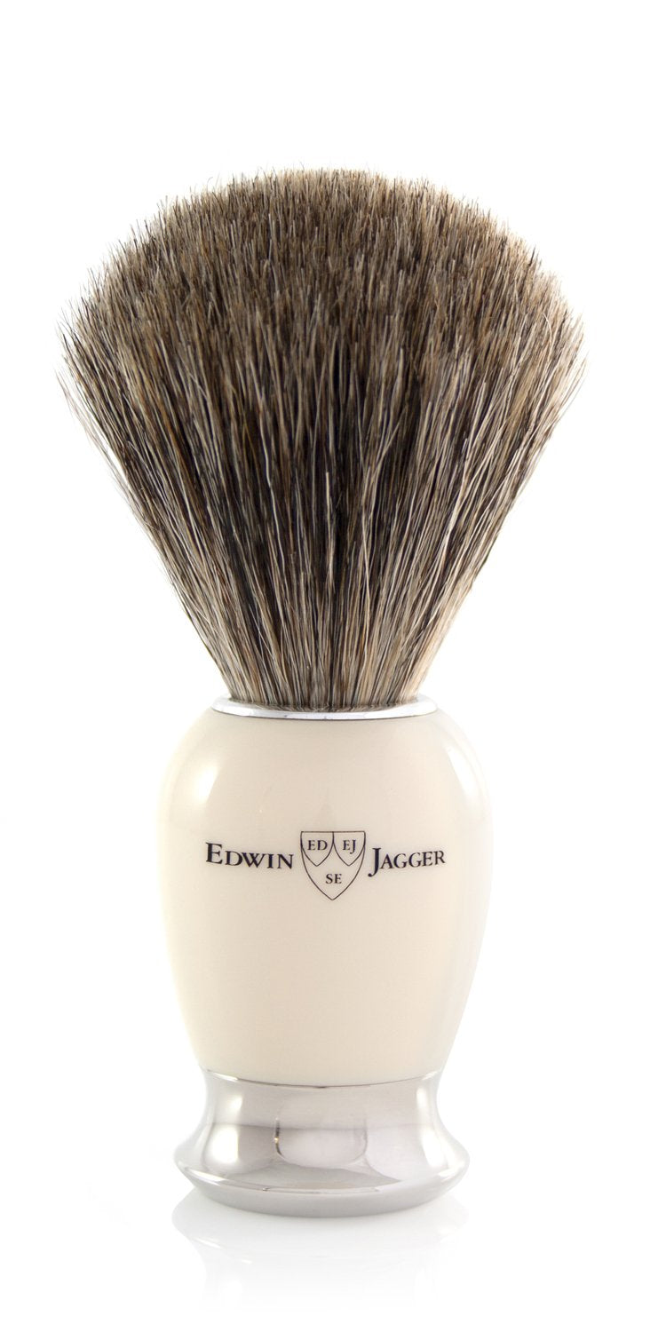 Simulated Horn Pure Badger Hair Shaving Brush with Nickel Plated Collar and End Cap D605